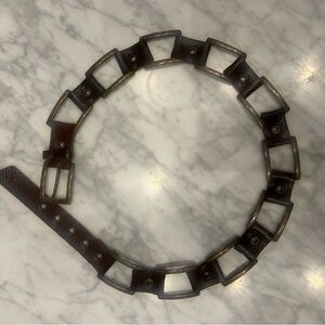 Banana Republic Brown Leather Belt with Square Brass Links Size Large